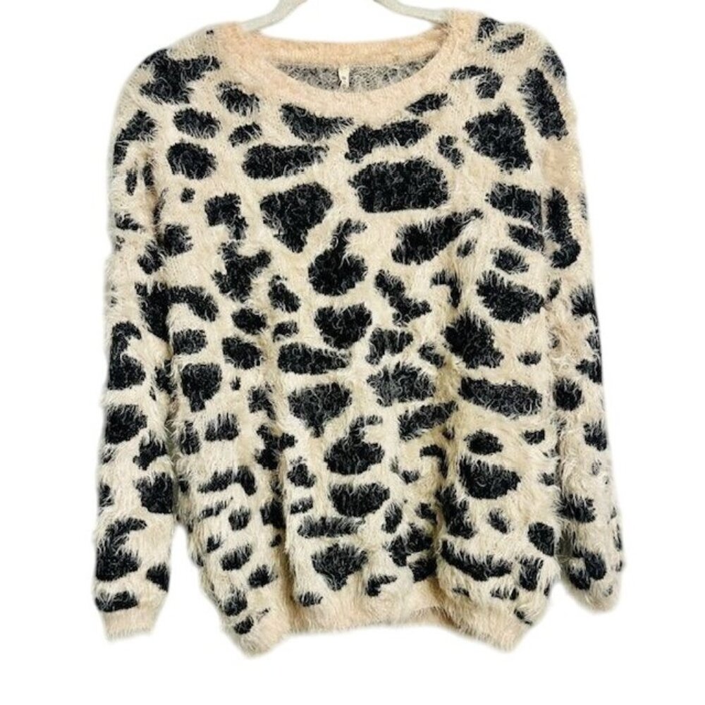 Raga Anthropologie Women Fuzzy Soft Knit Leopard Print Mob Wife Cozy Sweater M